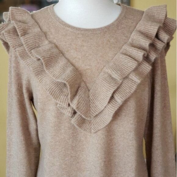 Charter Club Cashmere Ruffle Trim Sweater Women's Size Large Tan Brown Winter - Picture 3 of 9